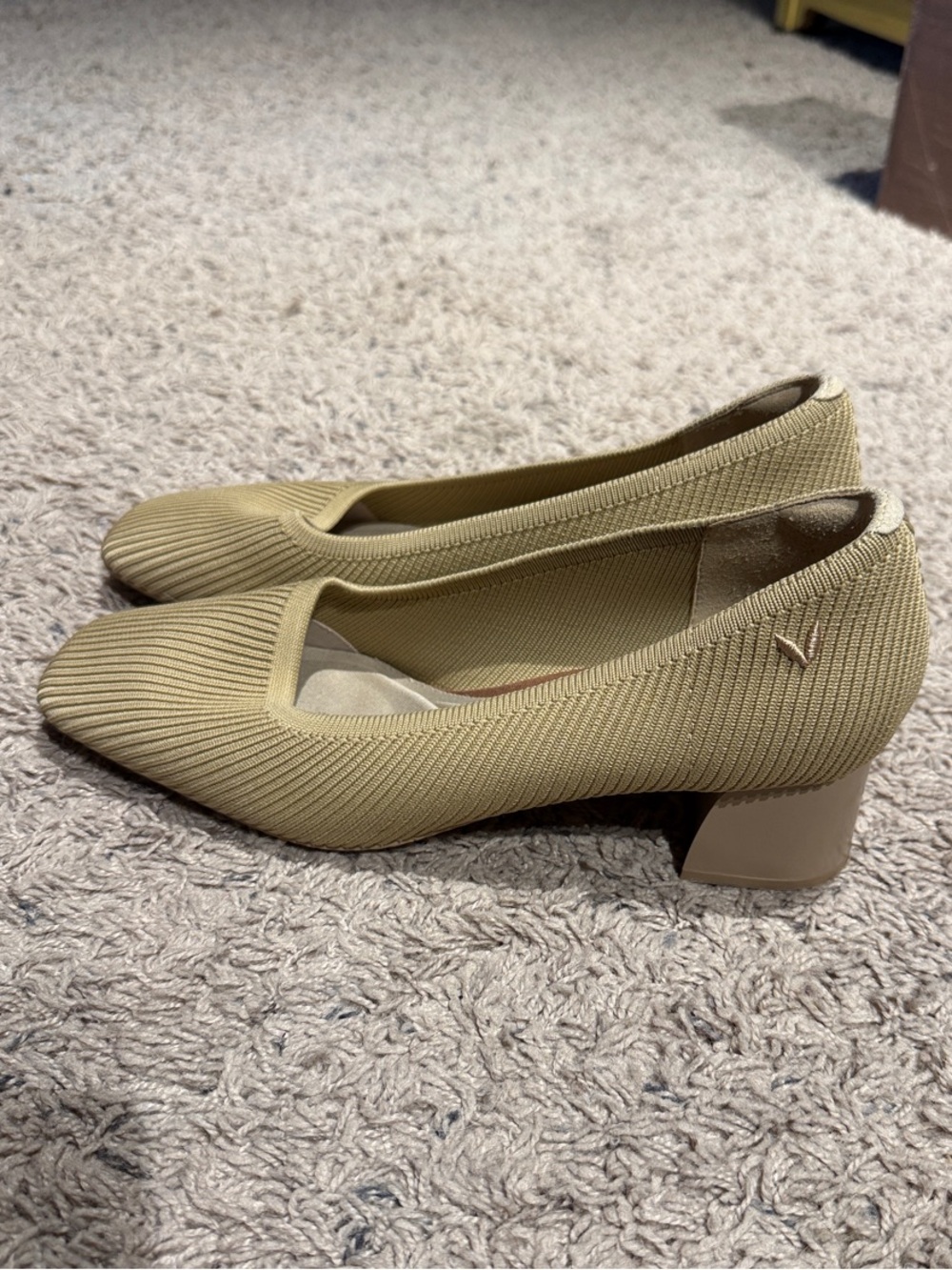 Textured Knit Block Heel Pumps in Tan